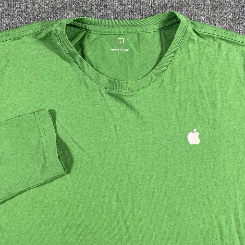 Apple Mens Large Long Sleeve Green Shirt Crew Neck Soft Cotton Lightweight